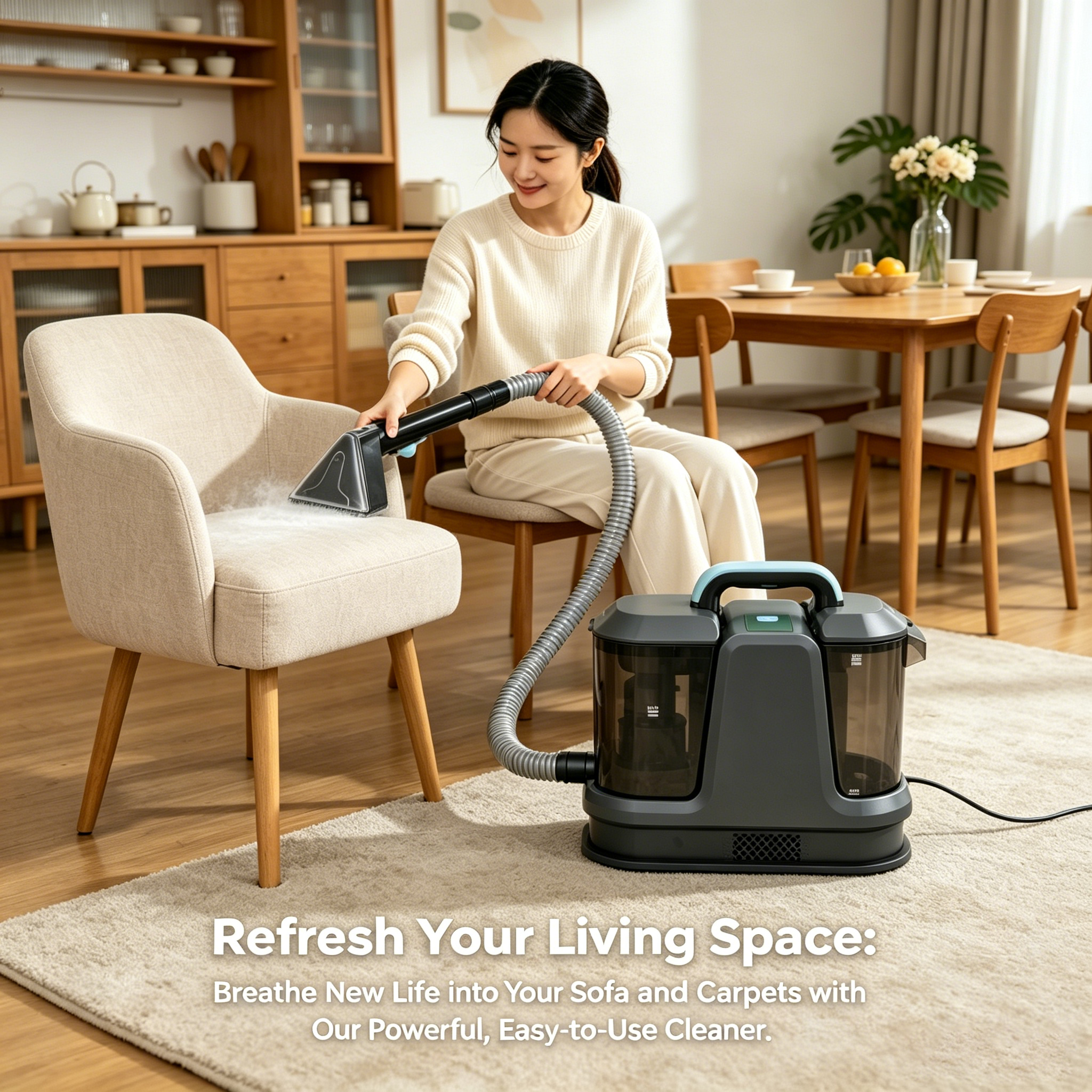 Portable Fabric Cleaner with High-Pressure Steam & Strong Suction, Deep Cleaning for Sofa, Carpet, Upholstery & Pet Stains